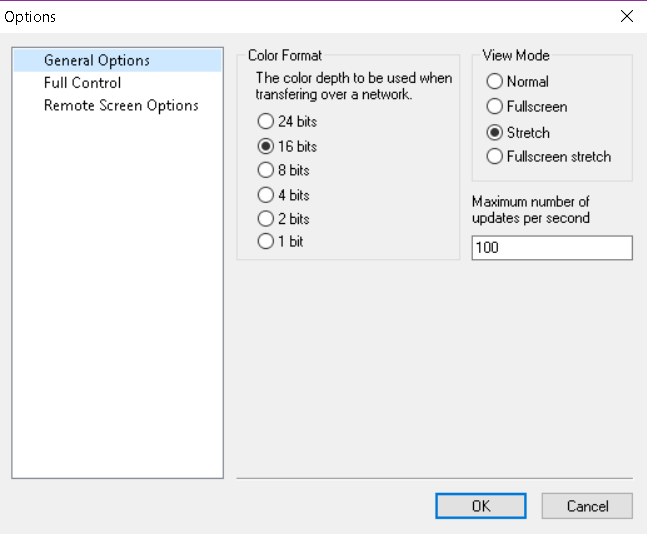 Remote Screen - General Options