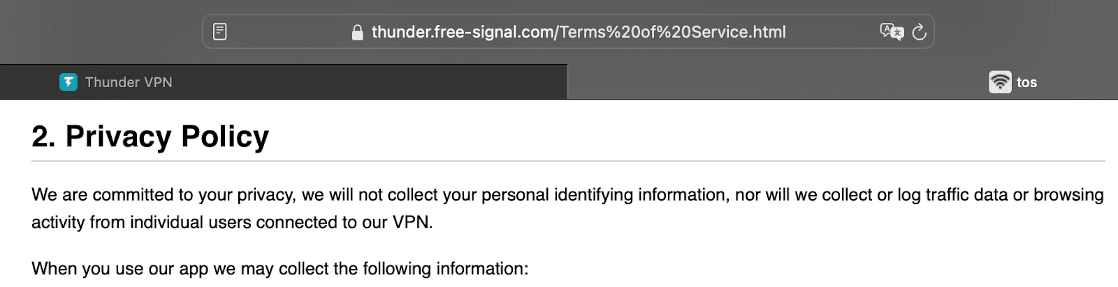 The first affirmation on the privacy policy section