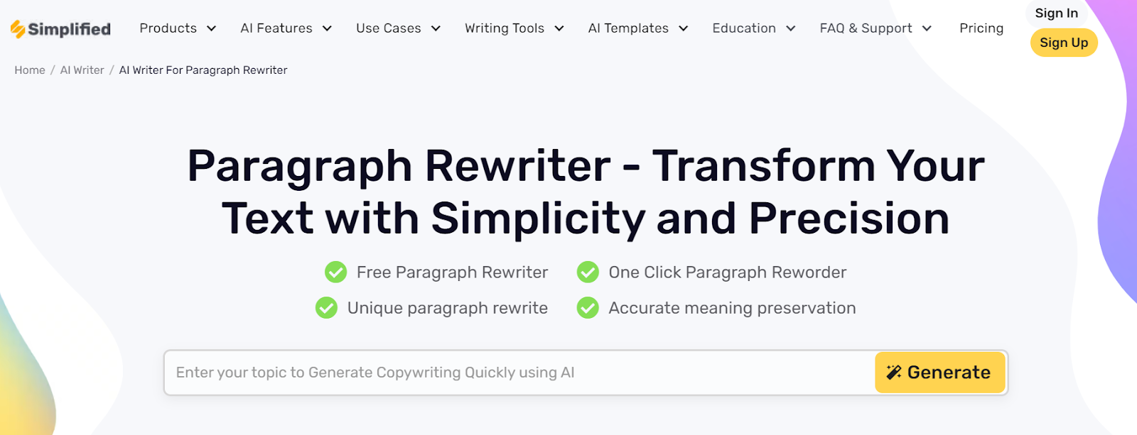 Simplified's Paragraph Rewriter