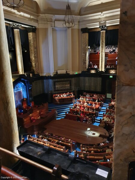 View from seat South Gallery B13 at London County Hall for the production of Witness for the Prosecution