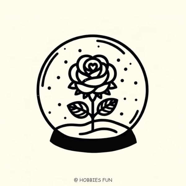 Cute rose drawing, Rose in Snow Globe