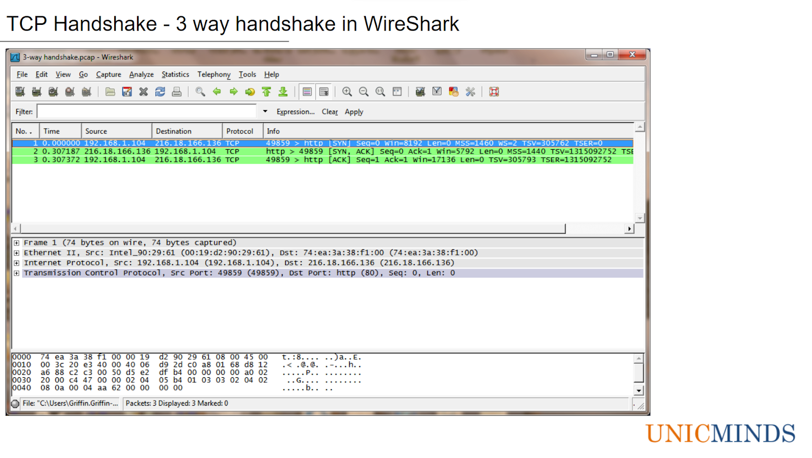 TCP IP Handshake in Wireshark