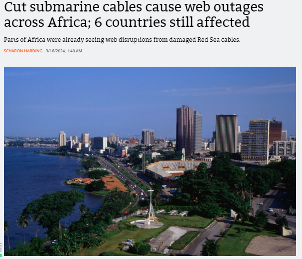 قطع الكابلات البحرية يتسبّب في انقطاع الإنترنت عن عدّة دول أفريقية