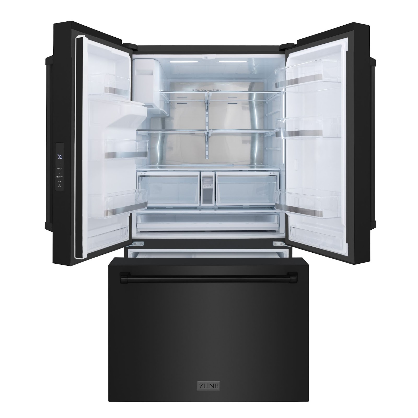 ZLINE Standard-Depth Refrigerators with Dual Ice Maker in Black Stainless Steel (RSM-W-36-BS)-White Background