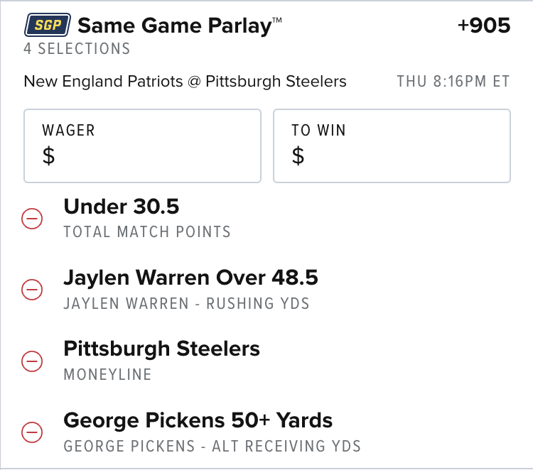 TNF Same Game Parlay