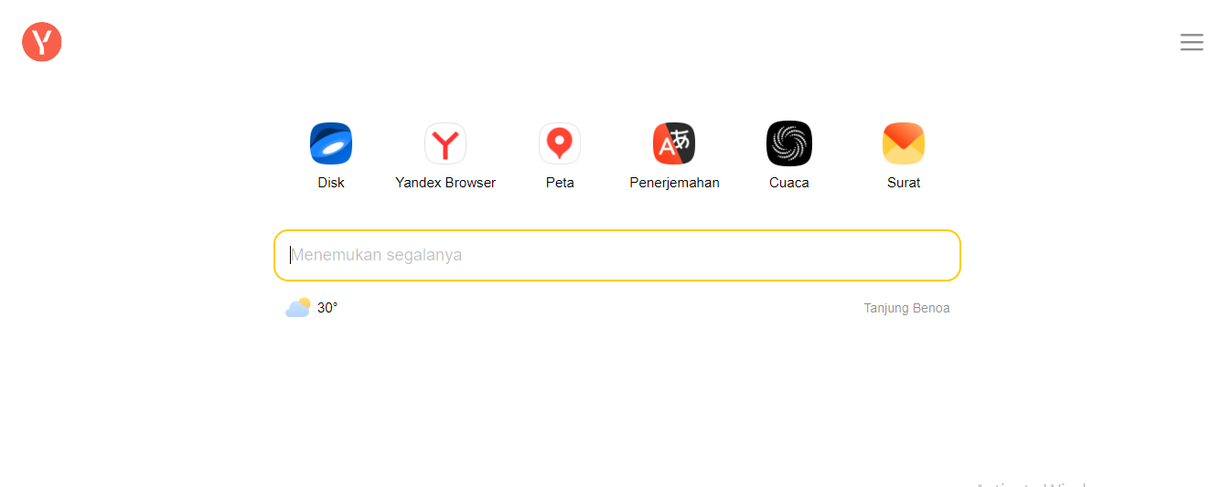 Screenshot of Yandex's Landing Page