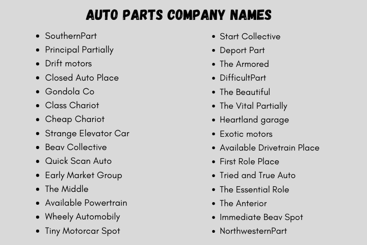 Auto Parts Company Names