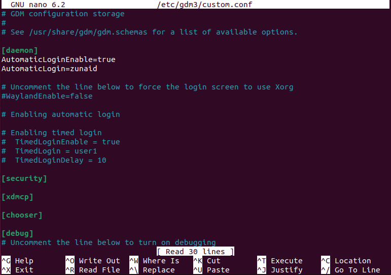 Editing the GDM configuration file on Ubuntu