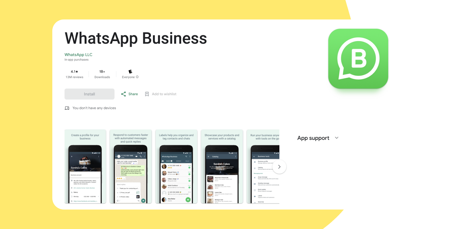 Whatsapp business play store page