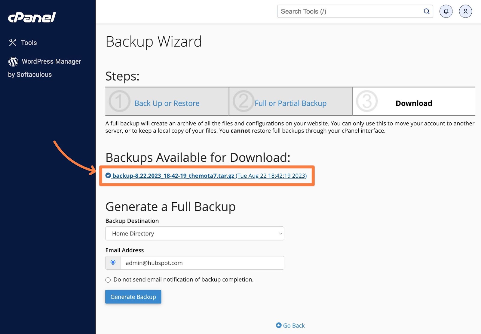 Download a copy of your backup to your local computer to keep it safe.