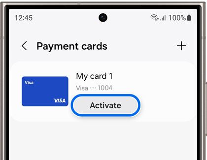 Activate button highlighted in the Payment cards screen