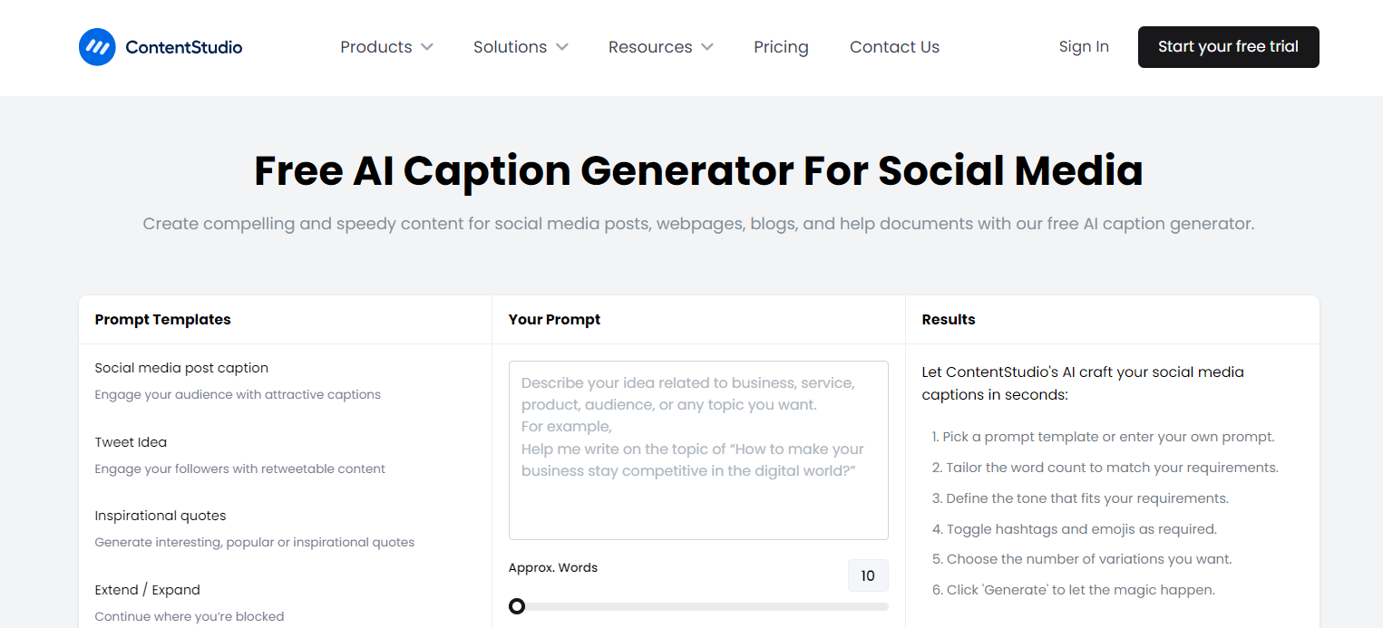 ContentStudio's AI Social Caption Generator