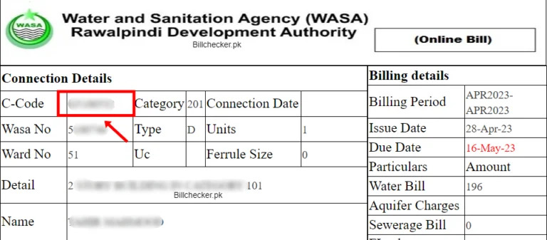 WASA rawalpindi account number
