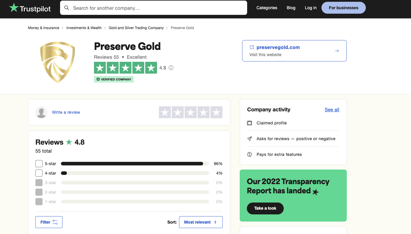 Preserve Gold complaints on Trustpilot