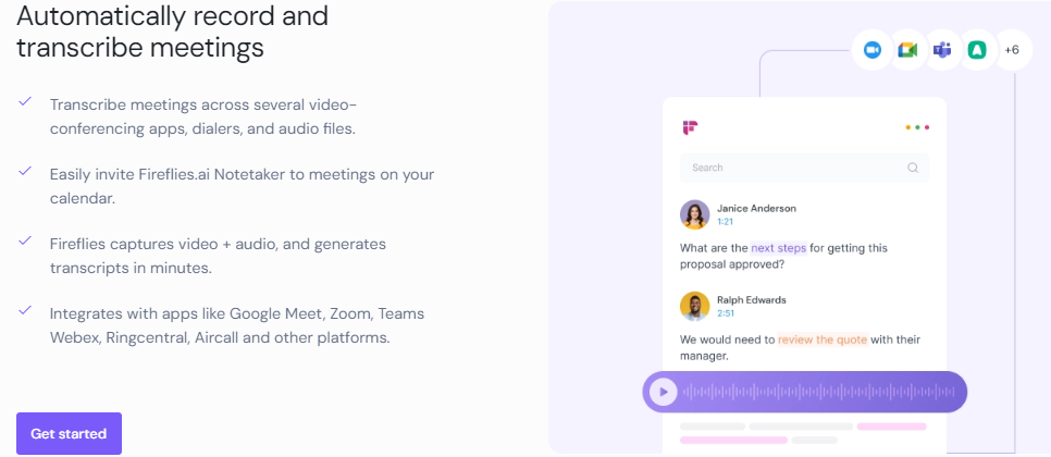 Automatically record and transcribe meetings in Fireflies