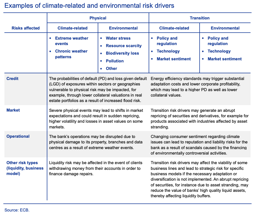 climate and environmental risk drivers