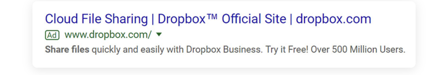 Google ad example from Dropbox