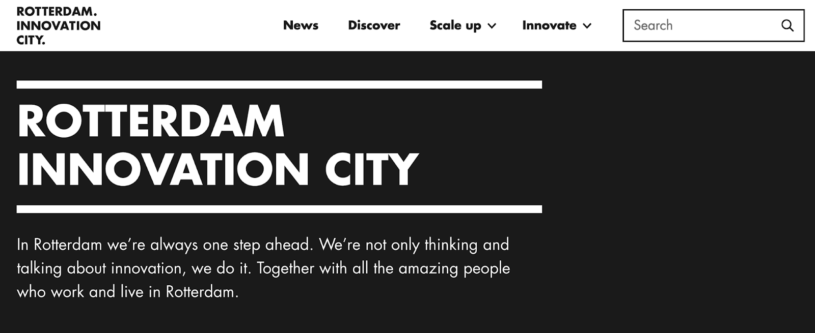 Screenshot of the homepage of Rotterdam Innovation City.