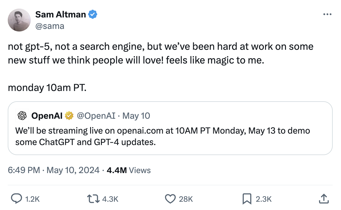 chatgpt search, Sam Altman Tweet
