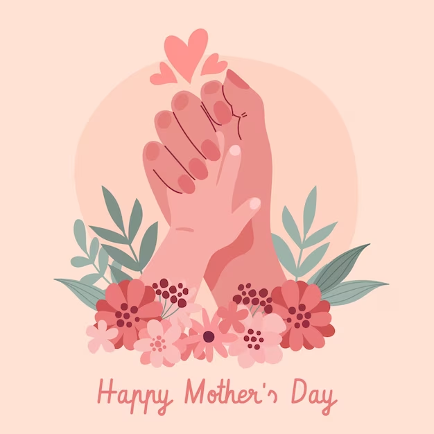 Happy Mothers Day Illustration With A Child's Hand in His Mother's Hand