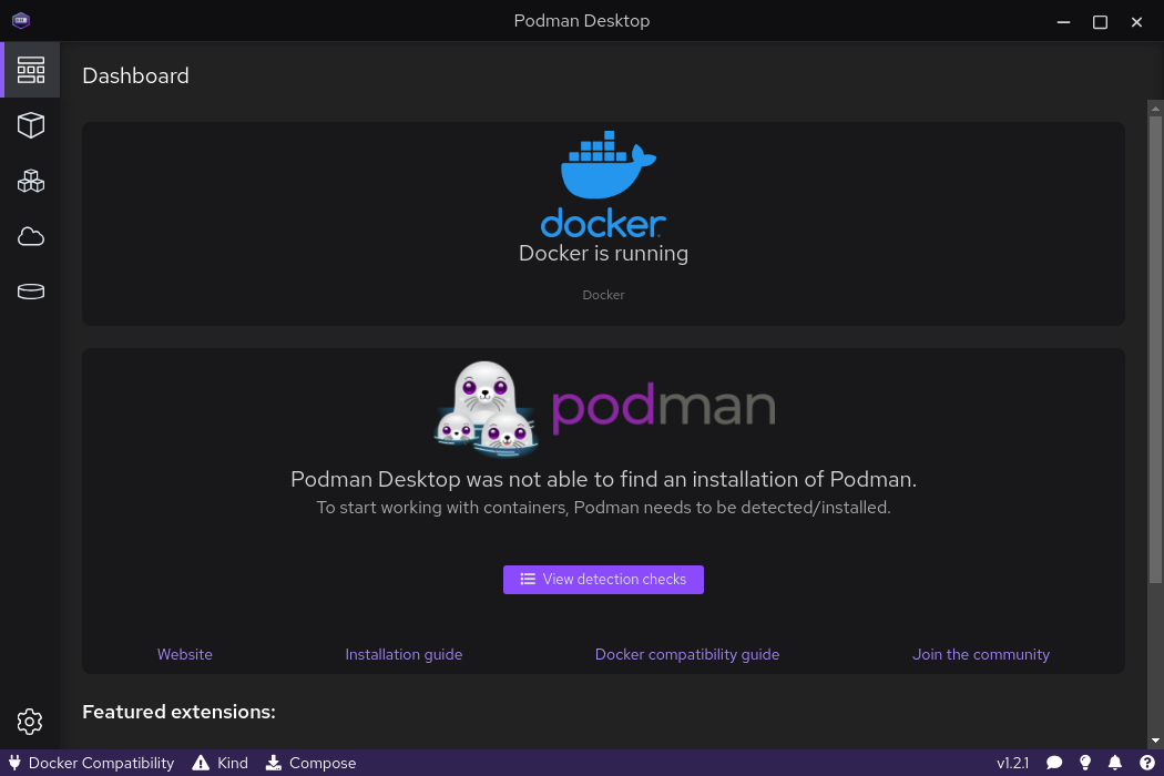 Podman Desktop dashboard.