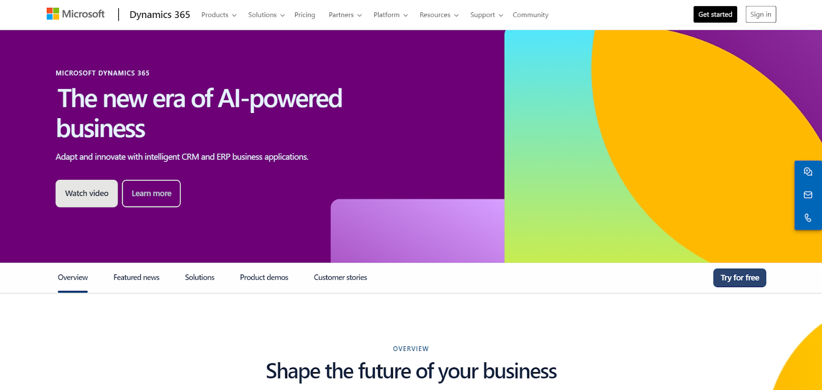 A screenshot of Microsoft Dynamics 365's website