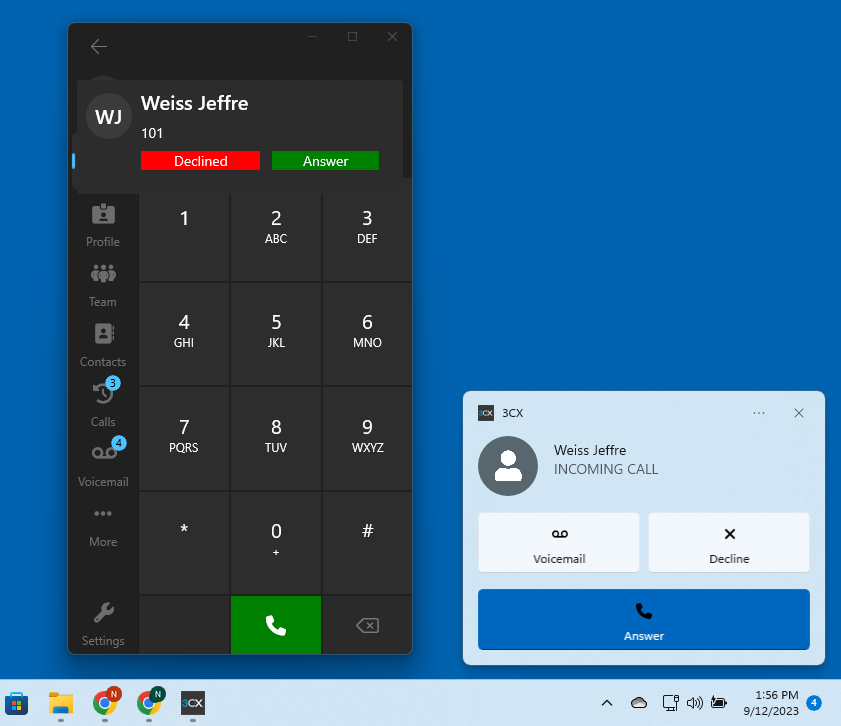 Captura de tela do Novo Softphone Nativo do Windows