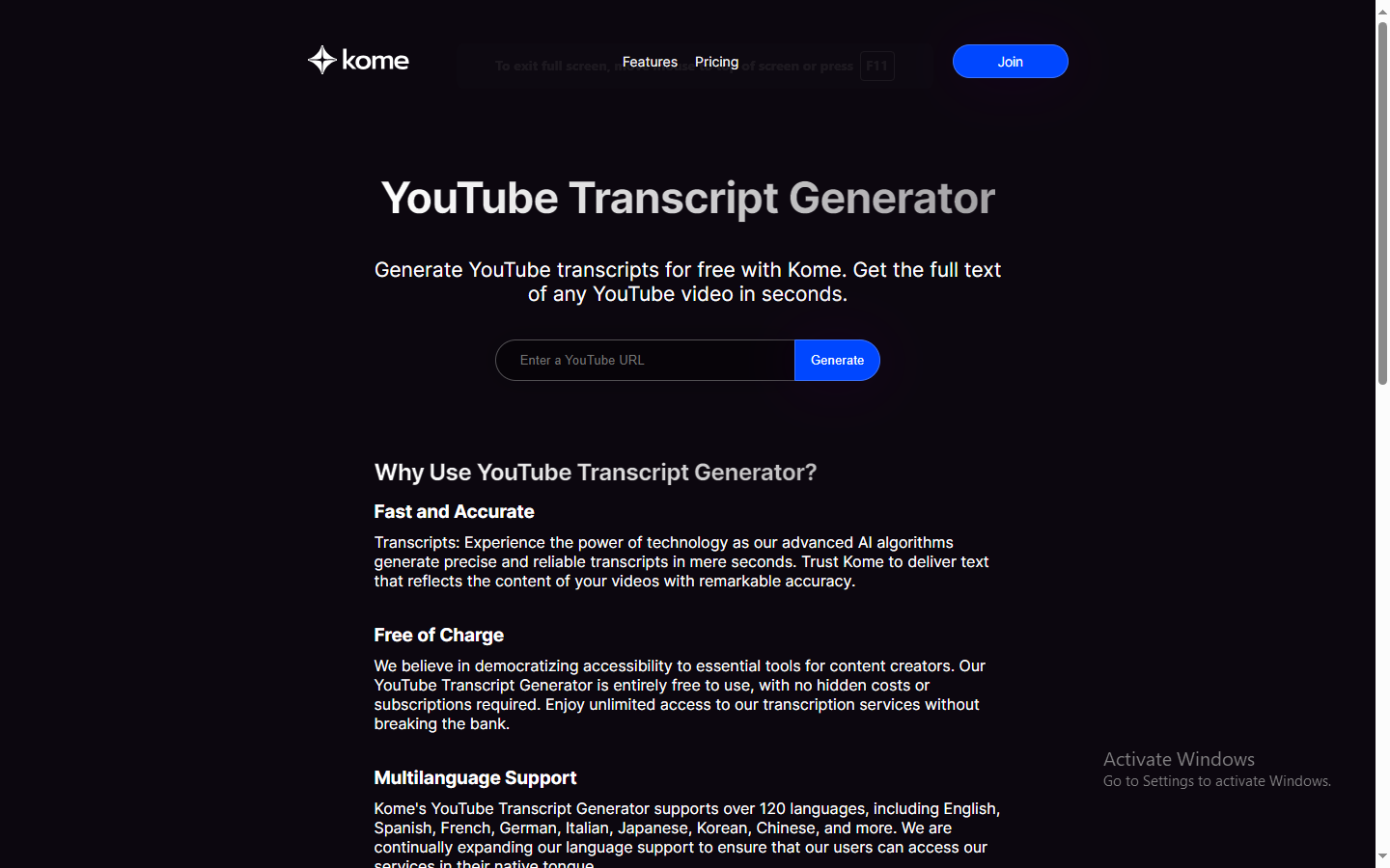 KOMEAI- FREE AI Transcript Generator Tool 
