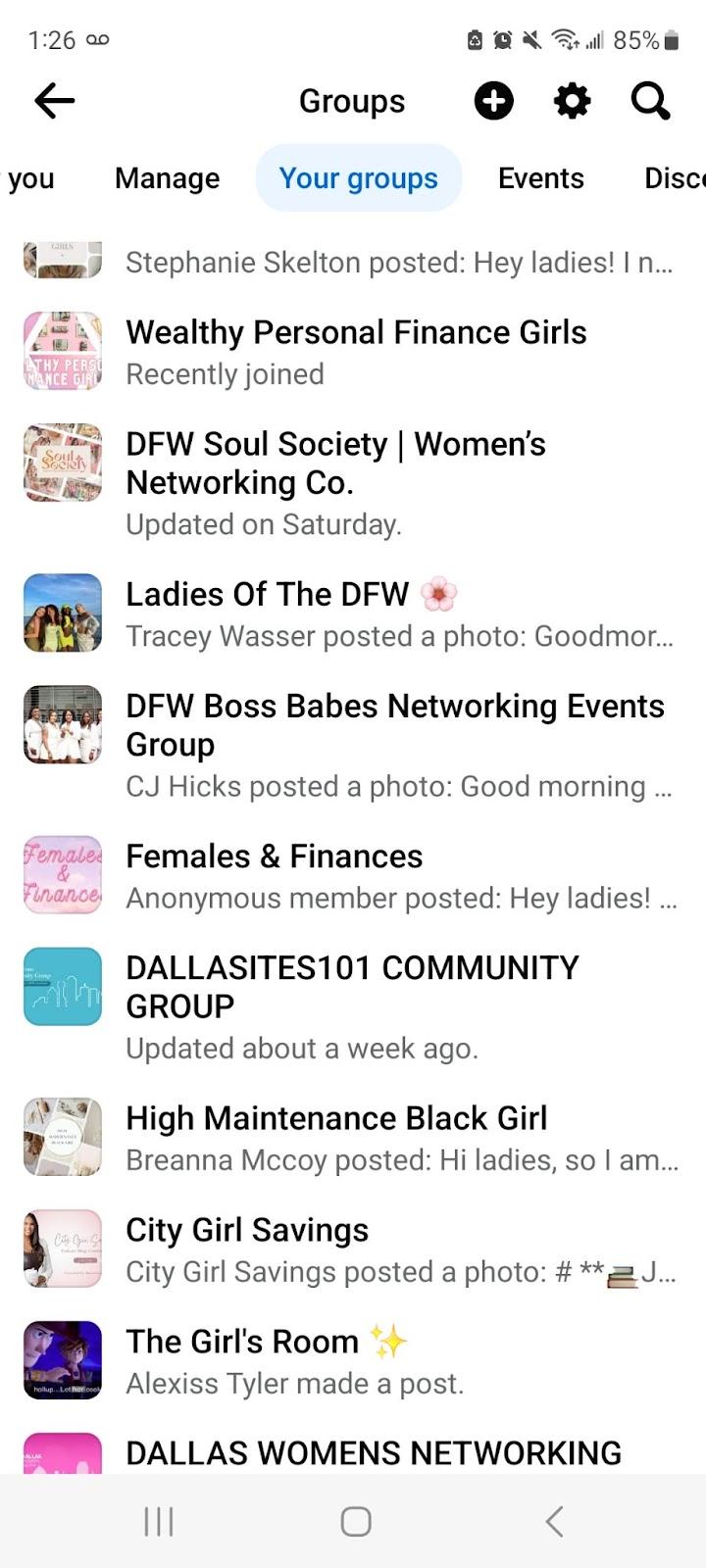 List of different Facebook groups