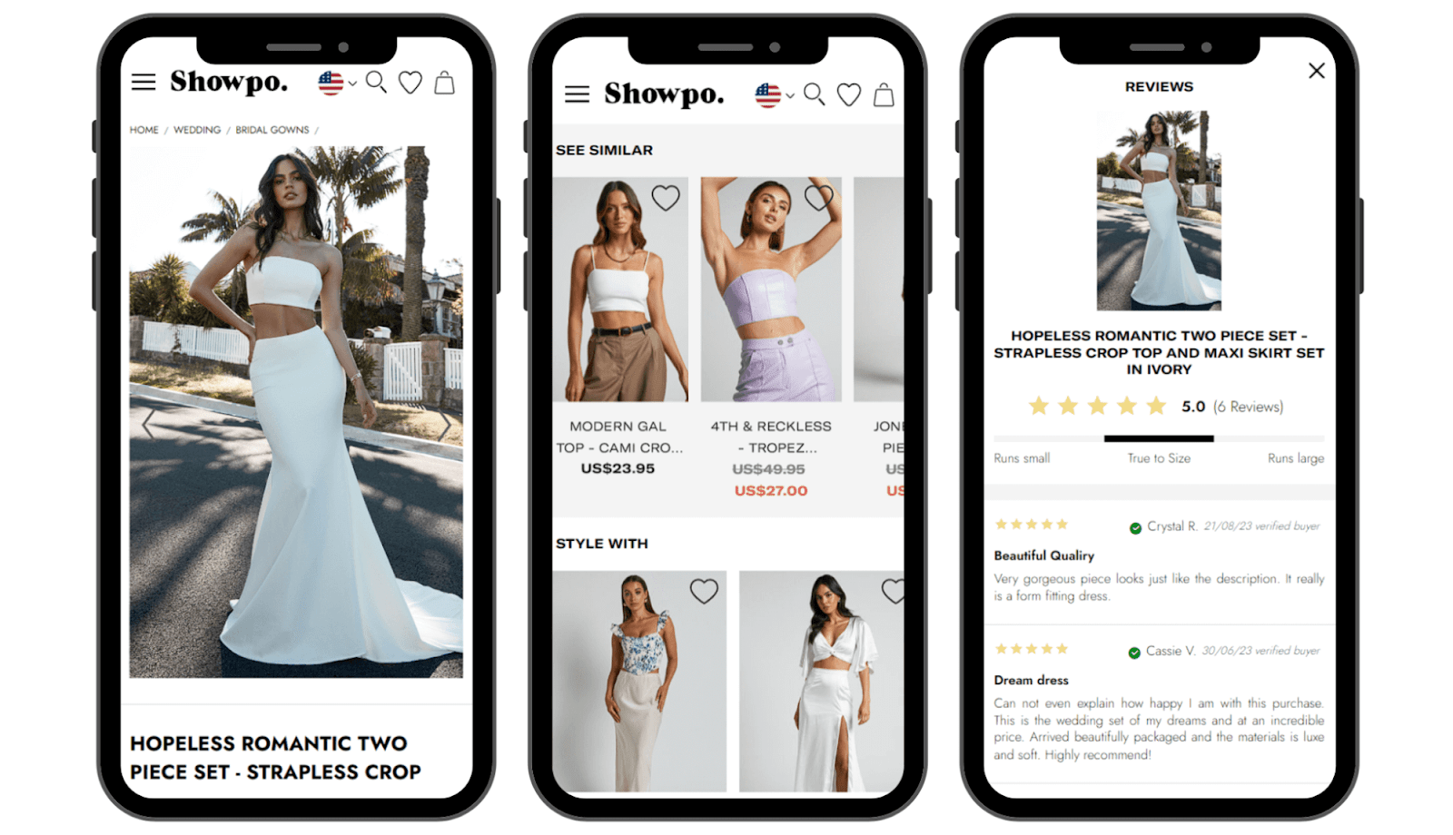 Screenshot of an online fashion retailer’s mobile website.