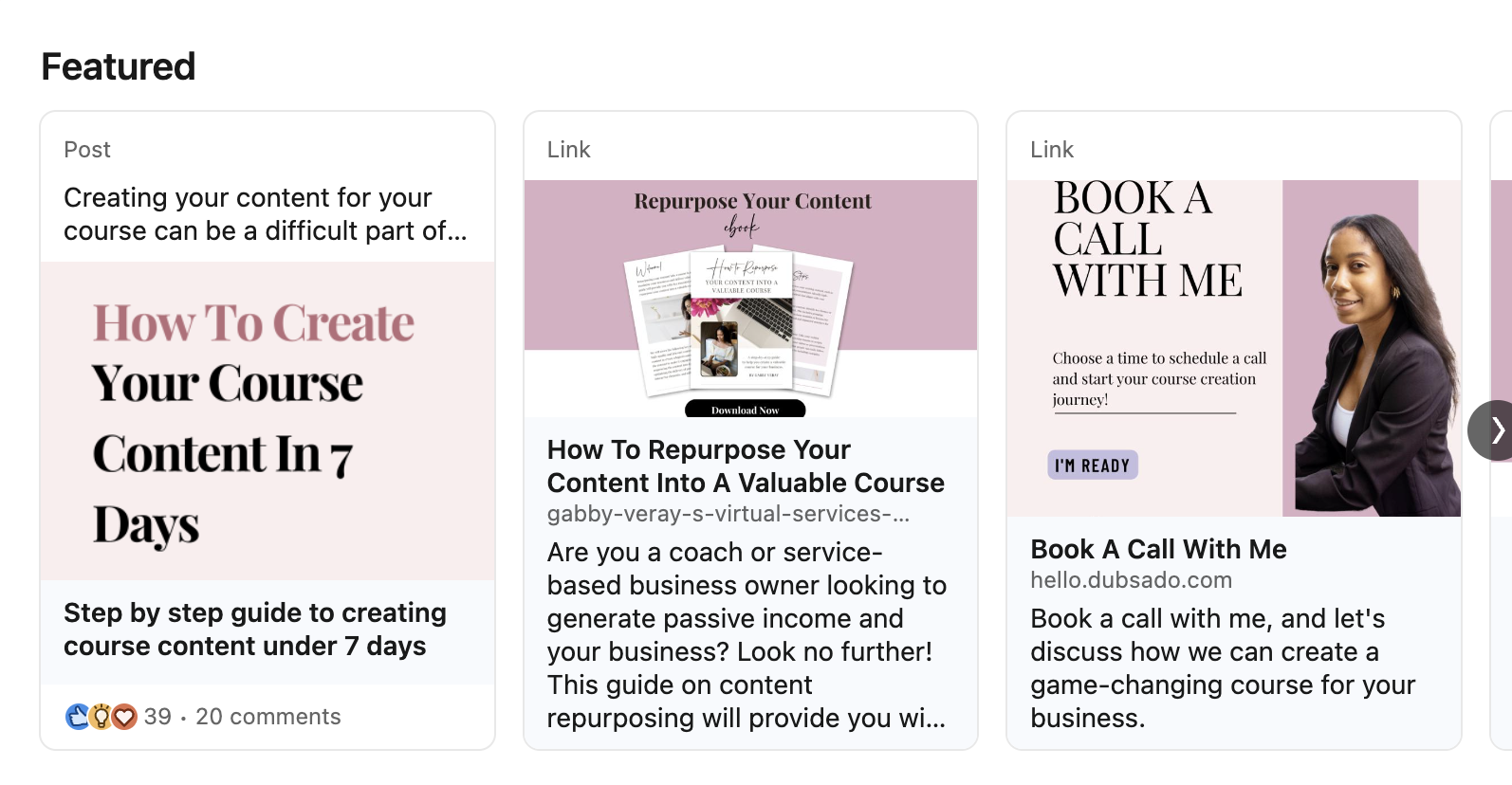 featured content section on a linkedin profile