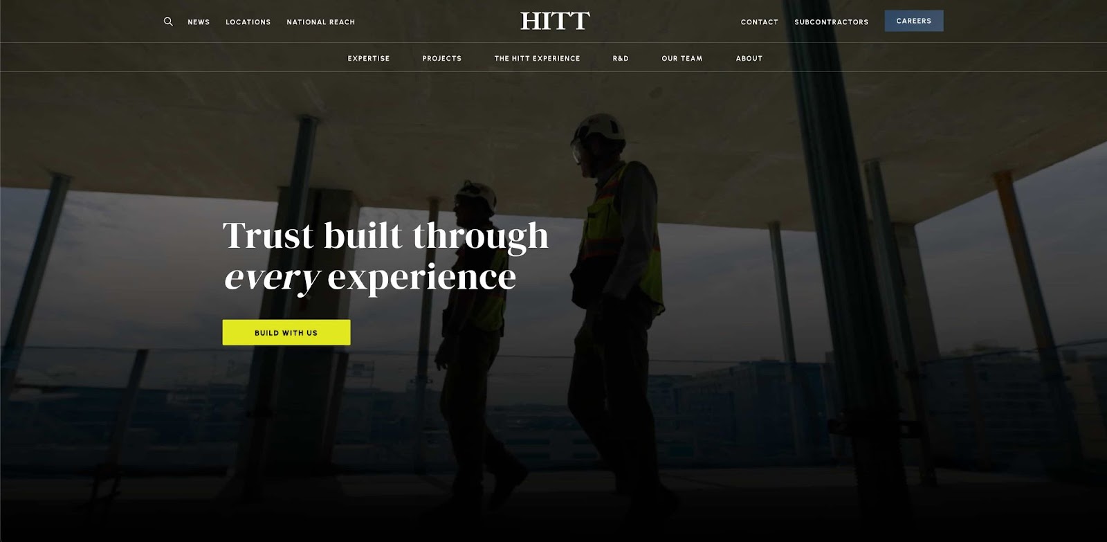 Hitt homepage that says trust built through every experience