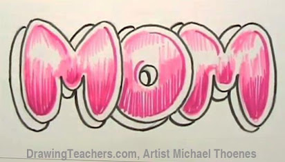 How to Draw Best Mom Bubble Letters and Heart 