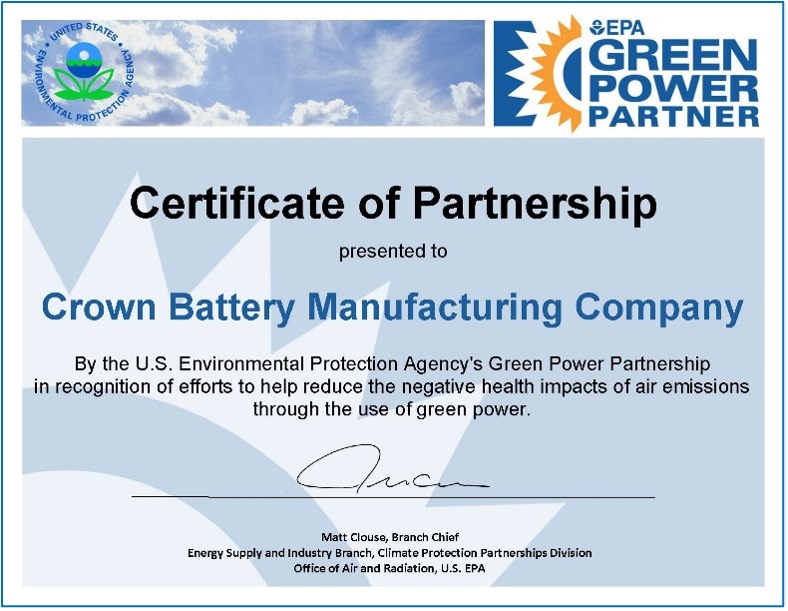 Crown Battery commits to 100% renewable energy for Manufacturing