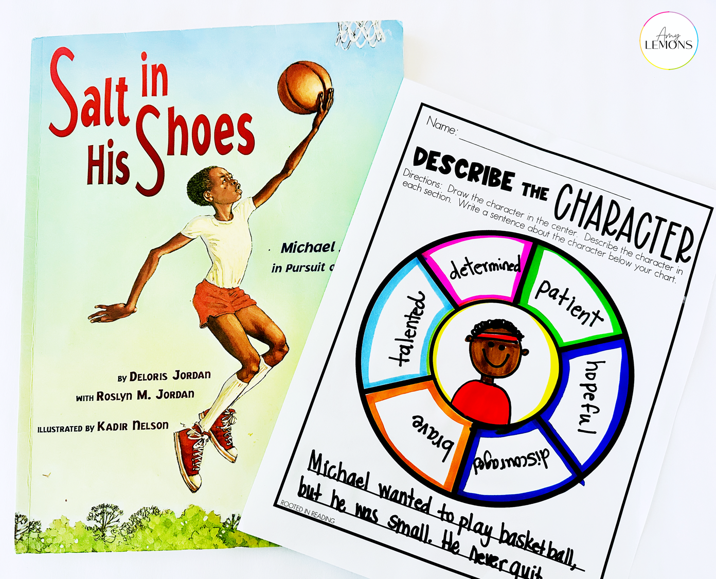 Salt in His shoes book paired with the Describe the Character reading response graphic organizer