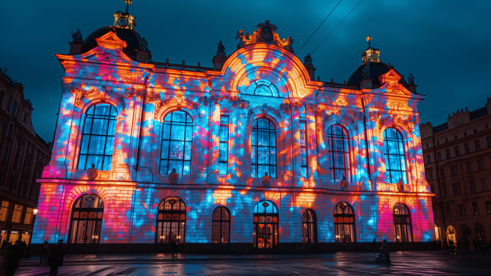 Innovative light installation at Prague Signal Festival displayed on a historic Prague building.
