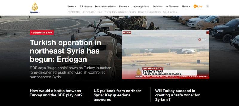 Al Jazeera website homepage - English