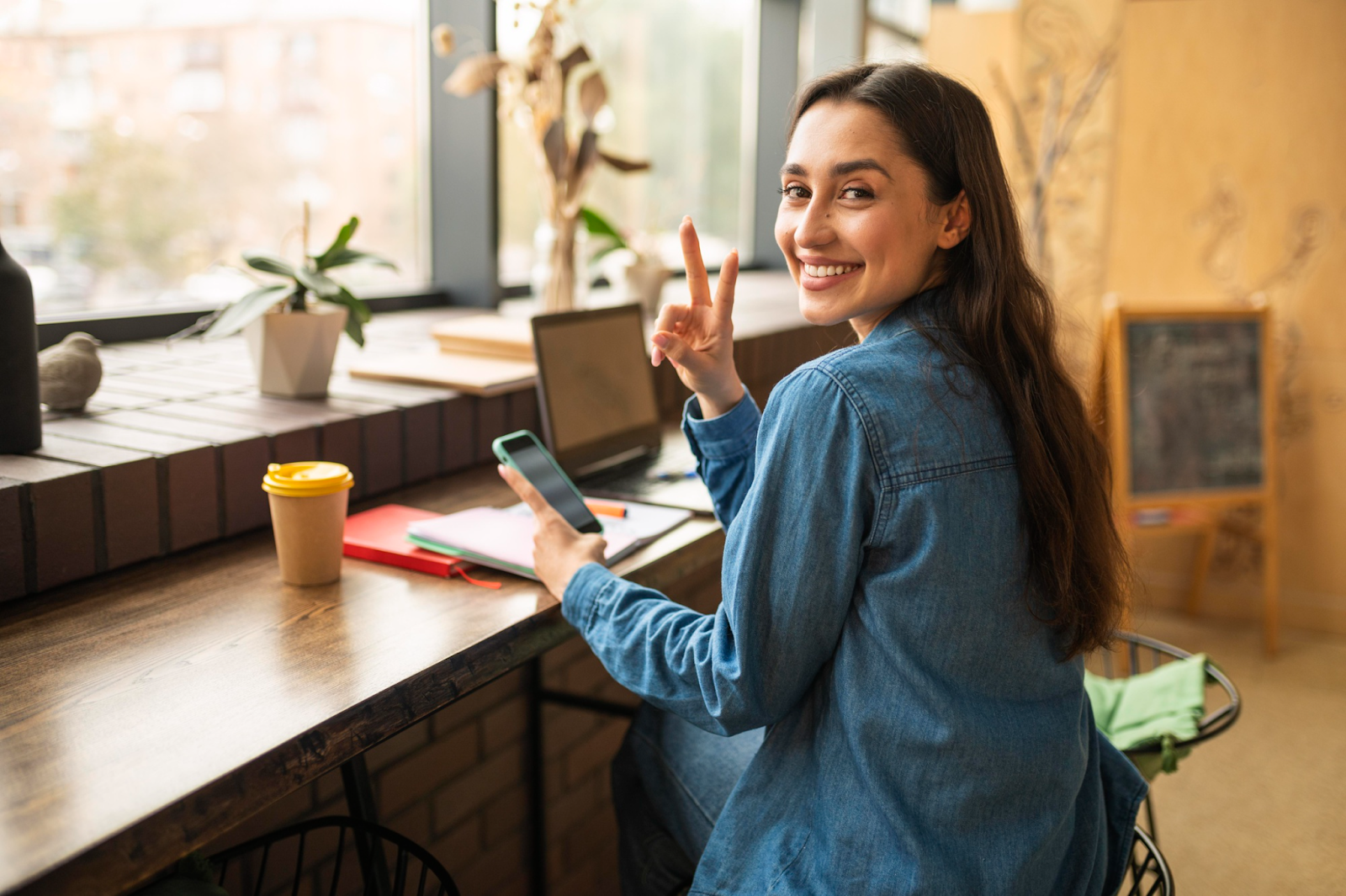 mulher feliz utilizando a telefonia da baldussi telecom 