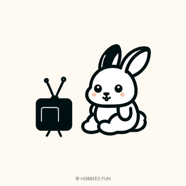 Cute Bunny Watching TV Drawing