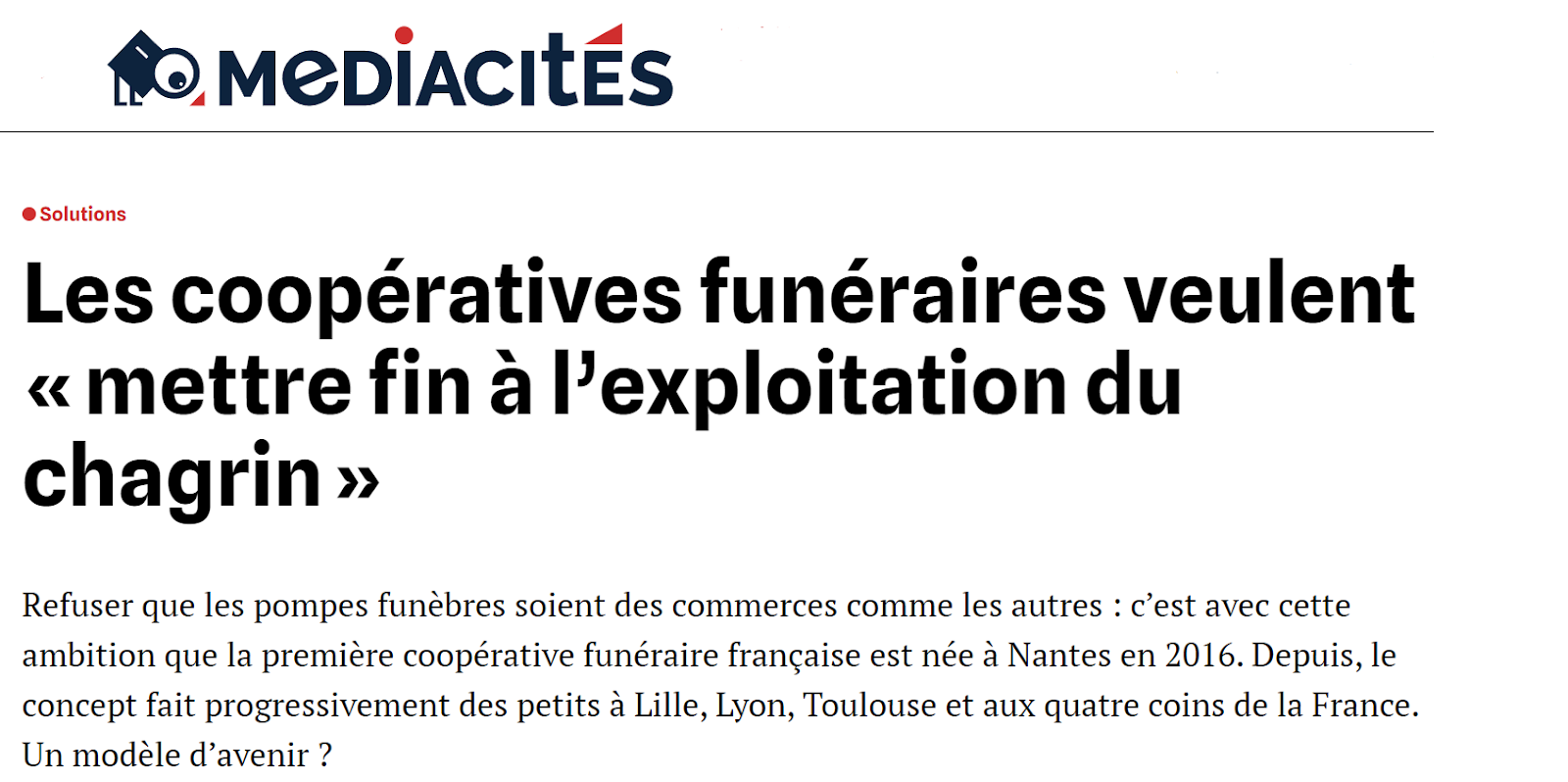 Photo de l'article de presse Médiacités sur les coopératives funéraires