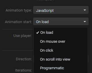 Options for JavaScript export in SVGator