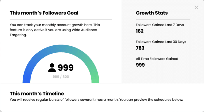 kicksta dashboard monthly look