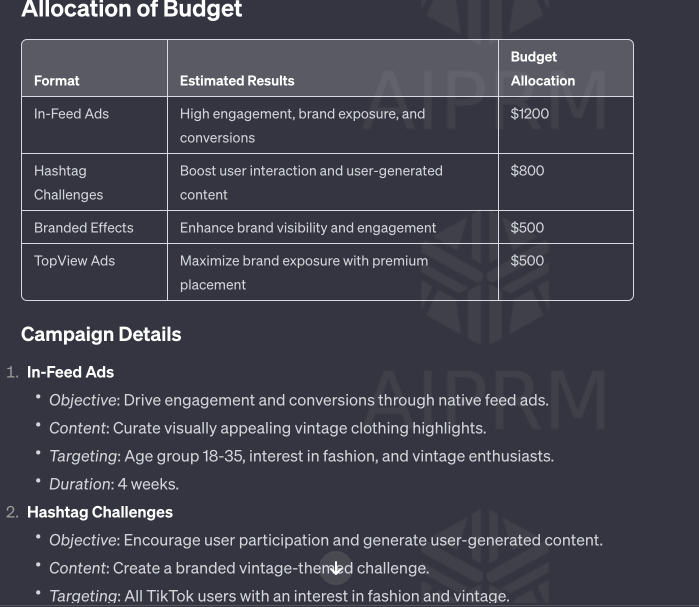 social media ads plan prompt example