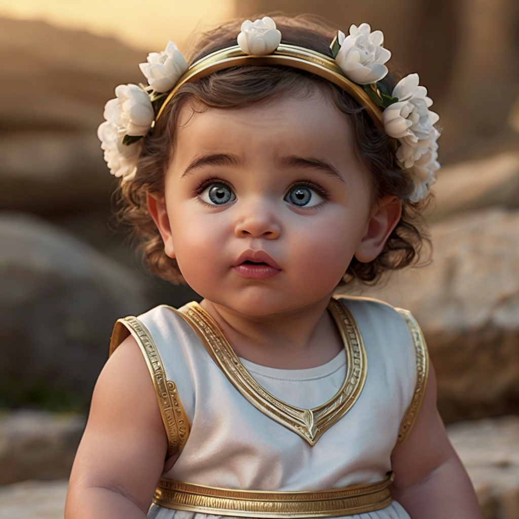 Cute Greek baby girl with a flower tiara - Greek Mythology Girl Names - Baby Journey