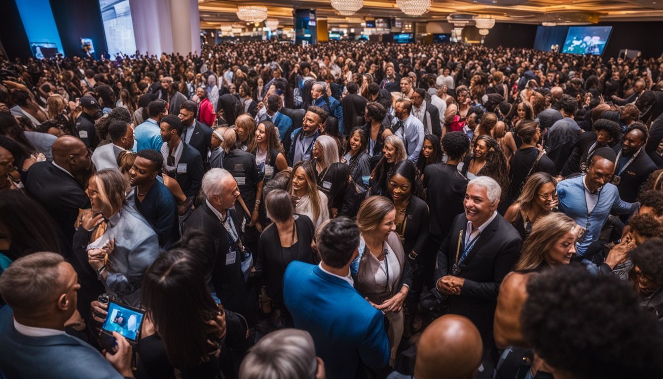 A diverse crowd attending a major convention in Las Vegas.