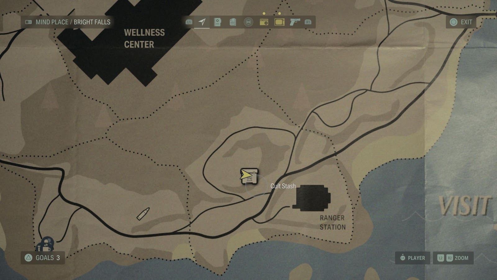 An in game screenshot of the map from Alan Wake 2. 