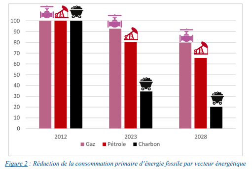 Réduction de la consommation primaire d’énergie fossile par vecteur énergétique