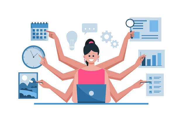 Graphic of a Female Remote Worker Multitasking