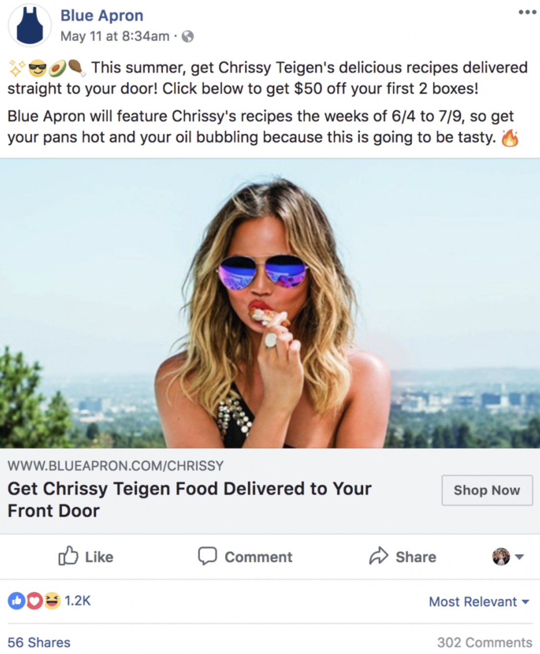 Blue Apron Influencer Ad Featuring Chrissy Teigen