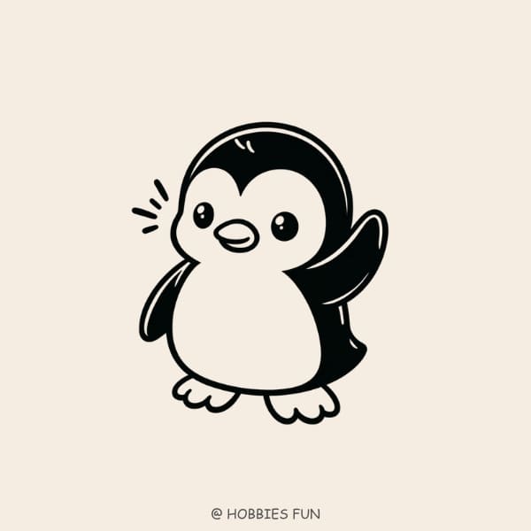 easy penguin drawing, Penguin Waving Hello